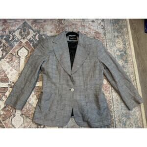 Giorgio Sant Angelo Linen Rayon Black White Plaid Blazer, Sz 12